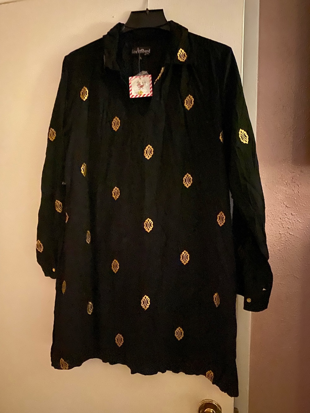 Black Tunic Dress with Gold Motif